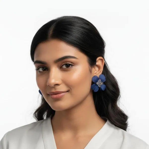 Blue_Crystal_Flower_Stud_Earrings_For_Women_Navy_Petals_Gold_Accent_Elegant_Floral_Jewelry_Lightweight_Comfortable_Gift_For_Her_Party_And_Office