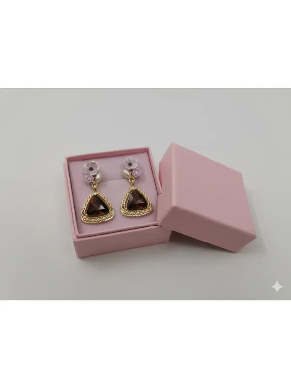 CRUSSTIQUE_GOLD�_Floral_Drop_Earrings,_Emerald_Green_Triangle_Stone,_Gold-Tone,_Teal_and_Lime_Flowers