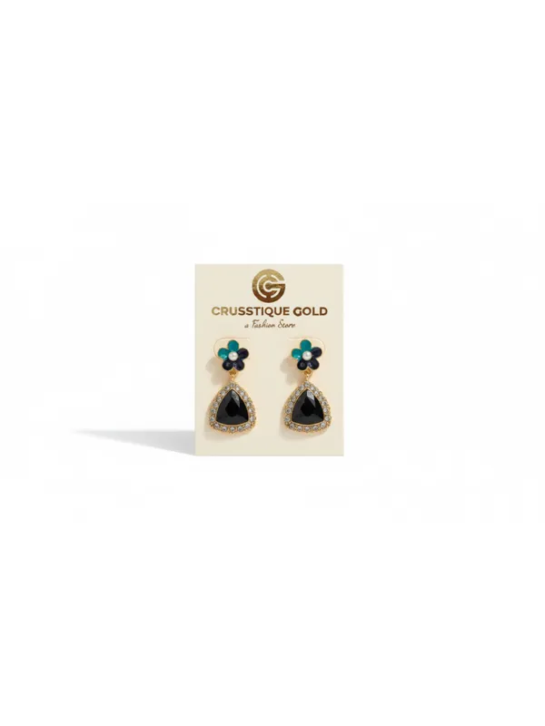 CRUSSTIQUE_GOLD�_Pink_Flower_Earrings_with_Diamond_Shaped_Crystal_Drops,_Statement_Jewelry