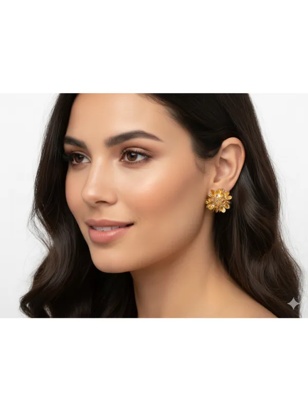 Crusstique_Gold_Rose_Gold_Flower_Stud_Earrings,_Crystal_Center_Stone,_Fashion_Jewelry