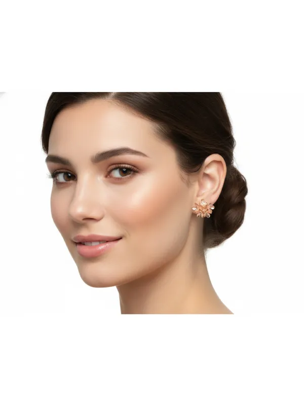 Crusstique_Gold_Flower_Stud_Earrings_with_Red_Rhinestone_Diamond_Drop,_Pink_Coral_Resin_Floral_Design,_Statement_Jewelry