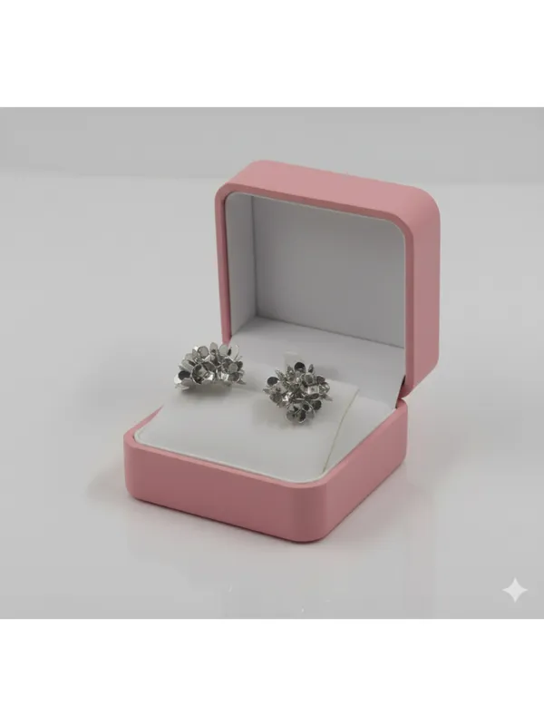 CRUSSTIQUE_GOLD�_Floral_Drop_Earrings,_Gold_Tone,_Red_Triangle_Crystal,_Pink_Flower_Design