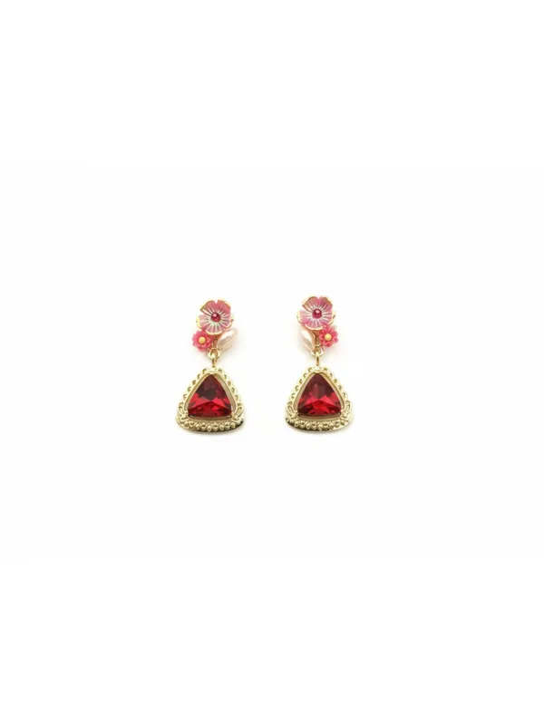 CRUSSTIQUE_GOLD�_Floral_Drop_Earrings_with_Green_Crystal_Square_and_Gold_Flower_Design