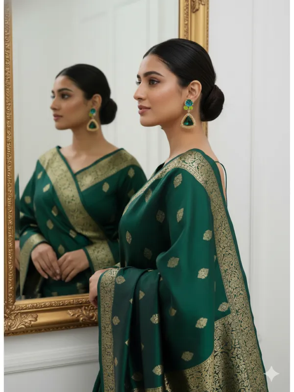 CRUSSTIQUE_GOLD�_Floral_Drop_Earrings,_Teal_Green_Triangle_Stone,_Gold-Tone_Frame,_Dangle_Style