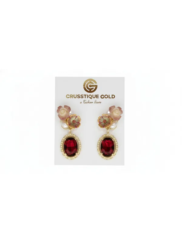 Crusstique_Gold_Crystal_Stud_Earrings,_Gold_Tone,_Peach_and_Clear_Stones,_Multi-Stone_Cluster_Design