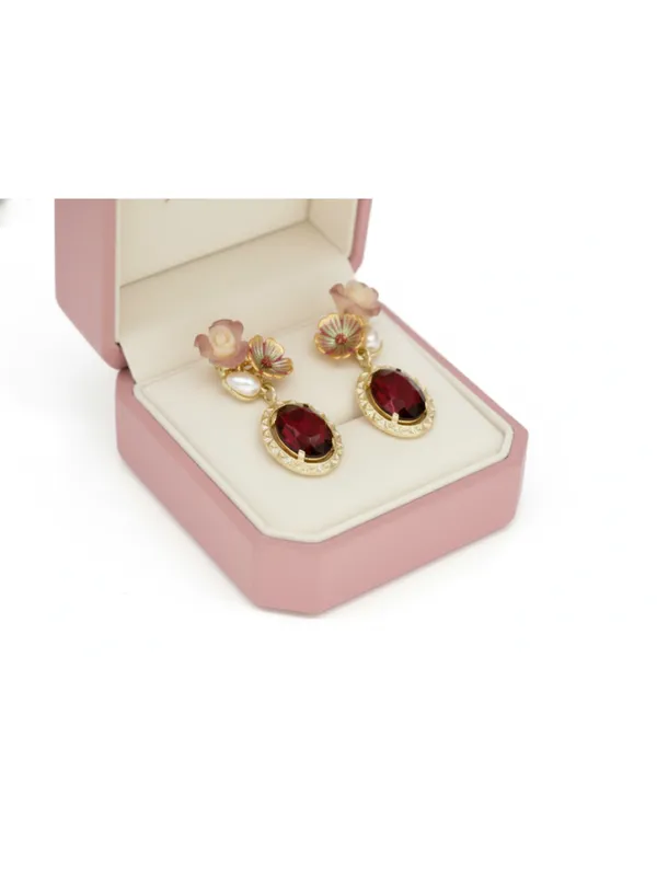 Crusstique_Gold_Crystal_Stud_Earrings,_Gold_Tone,_Peach_and_Clear_Stones,_Multi-Stone_Cluster_Design
