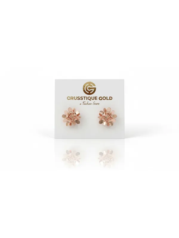CRUSSTIQUE_GOLD�_Rose_Gold_Flower_Stud_Earrings,_Crystal_Center_Stone,_Floral_Design
