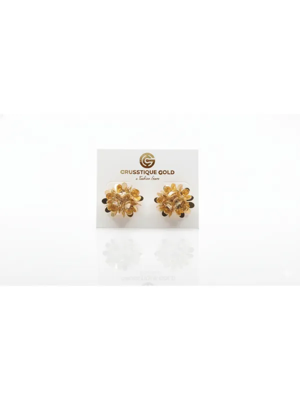 CRUSSTIQUE_GOLD�_Floral_Stud_Earrings,_Gold_Tone,_Flower_Design_with_Black_Accents