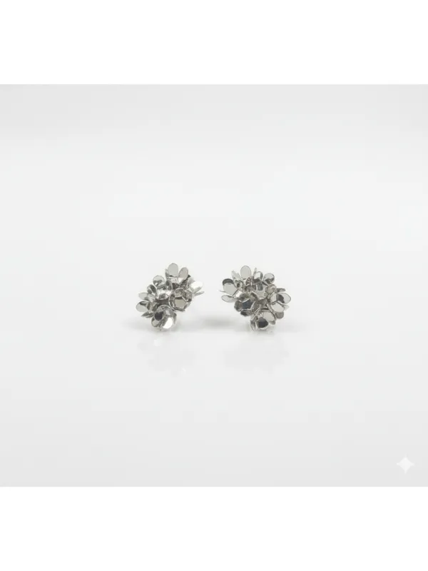 CRUSSTIQUE_GOLD�_Silver_Floral_Cluster_Stud_Earrings,_Metal_Flower_Design