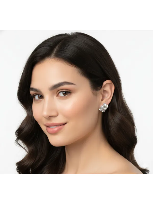 CRUSSTIQUE_GOLD�_Silver_Floral_Cluster_Stud_Earrings,_Metal_Flower_Design