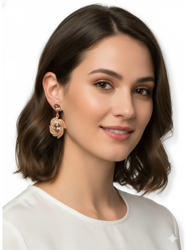 CRUSSTIQUE_GOLD�_Rose_Gold_Drop_Earrings,_Pear-Shaped_Crystal_Stones,_Swirl_Design,_Dangle_Style