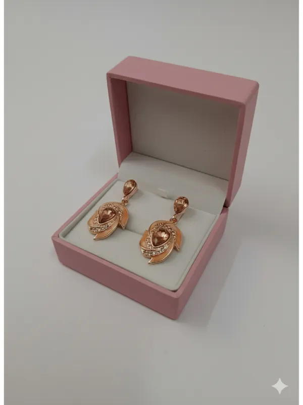 CRUSSTIQUE_GOLD�_Rose_Gold_Drop_Earrings,_Pear-Shaped_Crystal_Stones,_Swirl_Design,_Dangle_Style