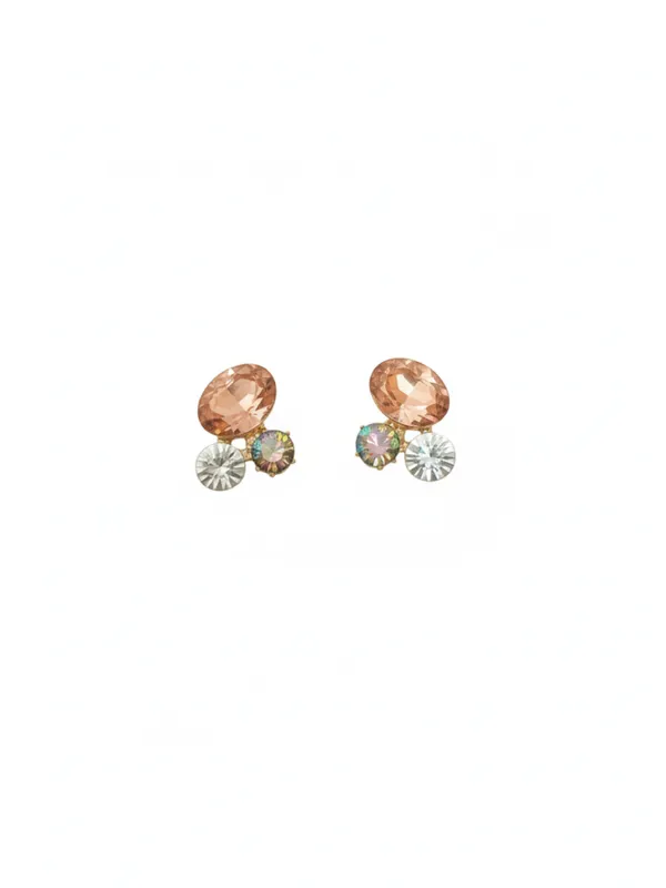 CRUSSTIQUE_GOLD�_Floral_Drop_Earrings,_Gold-Tone,_Crystal_Oval_Pendant,_Pastel_Flowers