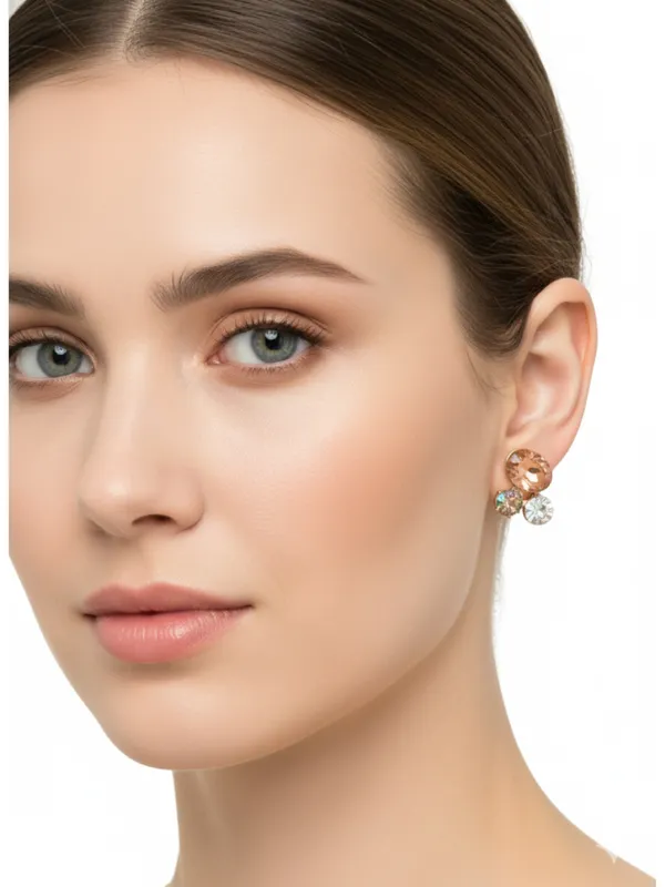 CRUSSTIQUE_GOLD�_Floral_Drop_Earrings,_Gold-Tone,_Crystal_Oval_Pendant,_Pastel_Flowers