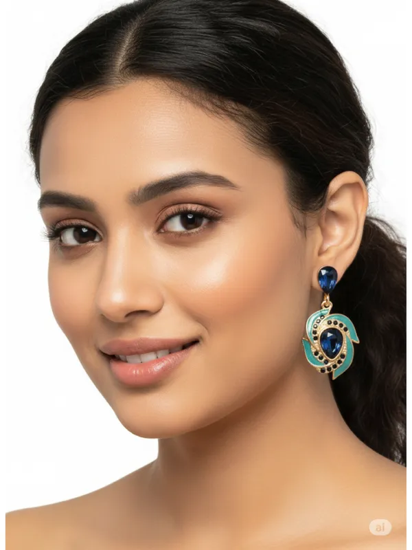 CRUSSTIQUE_GOLD�_Drop_Earrings,_Teal_and_Blue_Crystal,_Gold_Tone,_Spiral_Design