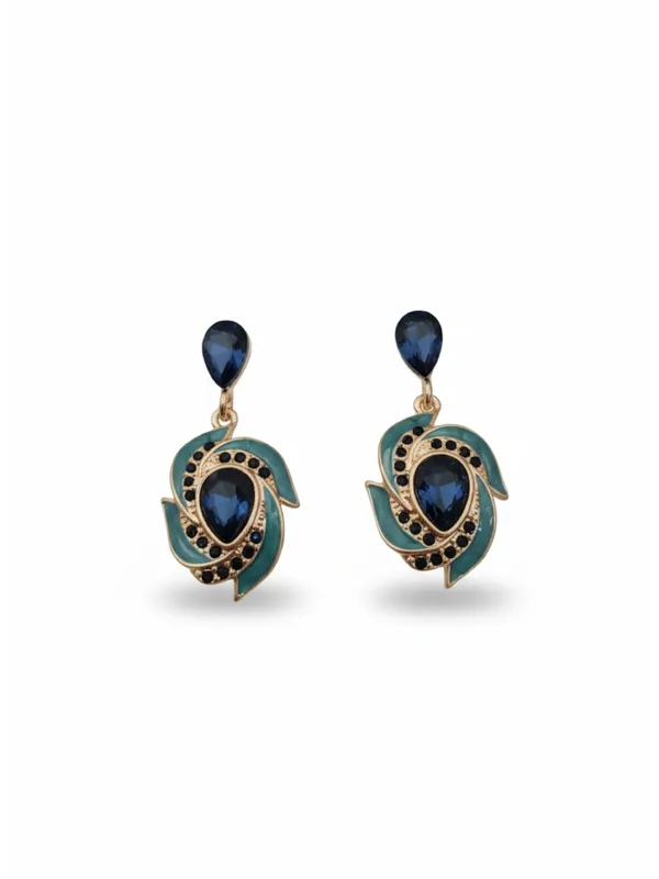 CRUSSTIQUE_GOLD�_Drop_Earrings,_Teal_and_Blue_Crystal,_Gold_Tone,_Spiral_Design