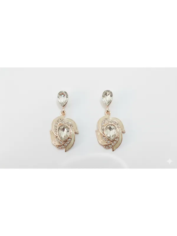 CRUSSTIQUE_GOLD�_Rose_Gold_Crystal_Dangle_Earrings,_Teardrop_Design,_Fashion_Jewelry