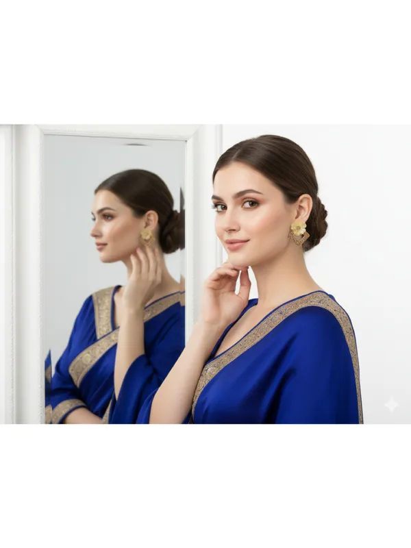 CRUSSTIQUE_GOLD�_Floral_Stud_Earrings_with_Square_Shape_Crystal_Drop,_Gold_and_Yellow,_Dangle_Style