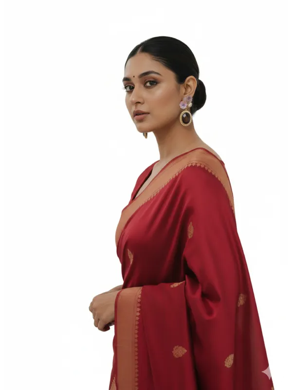 CRUSSTIQUE_GOLD�_Floral_Drop_Earrings,_Gold_Tone,_Red_Crystal_Stone,_Pearl_Accents,_Dangle_Style