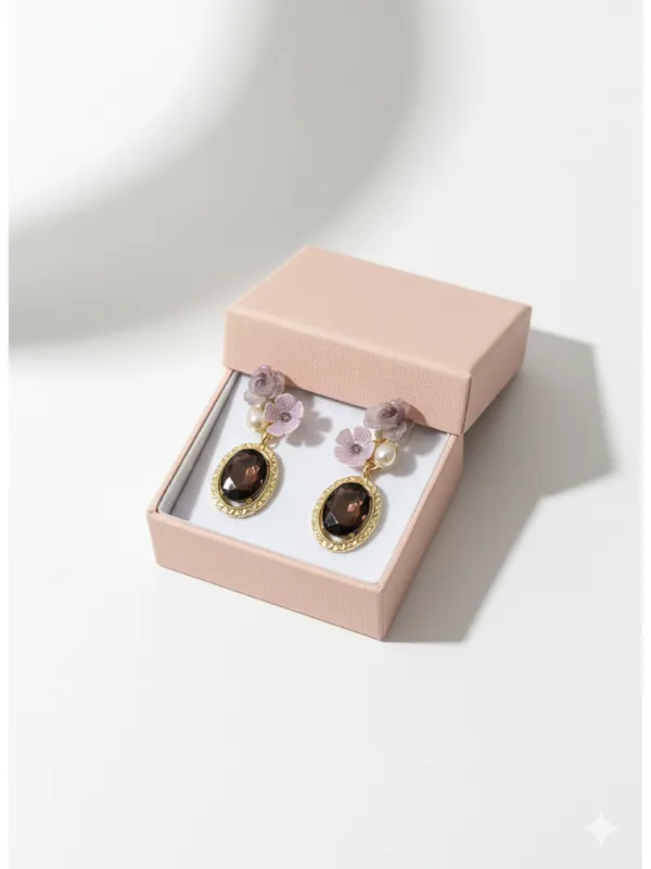 CRUSSTIQUE_GOLD�_Floral_Drop_Earrings,_Gold_Tone,_Red_Crystal_Stone,_Pearl_Accents,_Dangle_Style