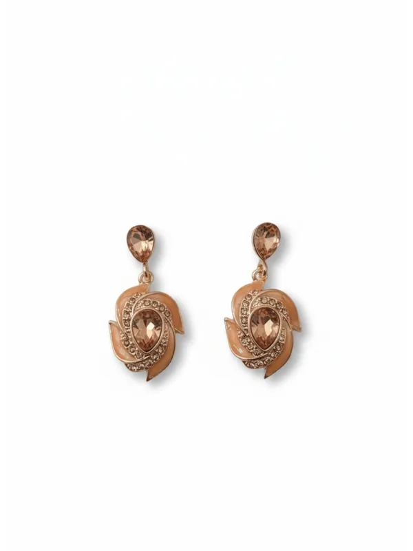 Crusstique_Gold_Drop_Earrings,_Teal_Blue_Crystal_Stones,_Gold_Tone,_Dangle_Style