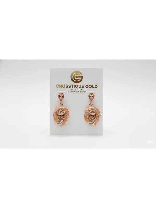 Crusstique_Gold_Drop_Earrings,_Teal_Blue_Crystal_Stones,_Gold_Tone,_Dangle_Style