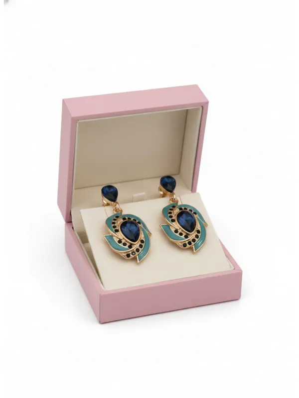 CRUSSTIQUE_GOLD�_Floral_Drop_Earrings,_Gold_Tone,_Triangular_Brown_Stone,_Purple_Flower_Design,_Dangle_Style