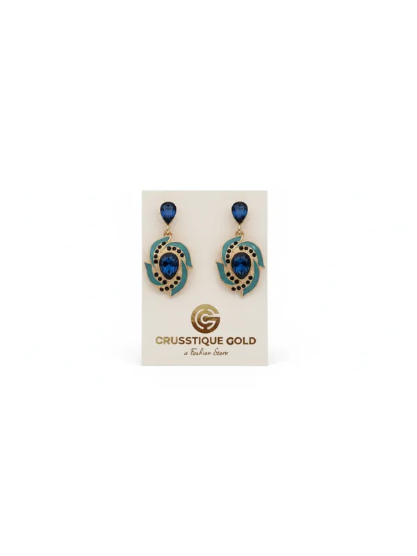 CRUSSTIQUE_GOLD�_Floral_Drop_Earrings,_Gold_Tone,_Triangular_Brown_Stone,_Purple_Flower_Design,_Dangle_Style