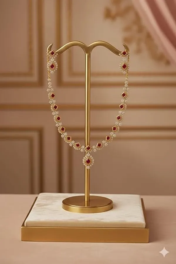 CRUSSTIQUE_GOLD�_Gold_Plated_Necklace_and_Earrings_Set,_Ruby_Red_Stone,_American_Diamond,_Bridal_Jewelry,_with_Wooden_Box