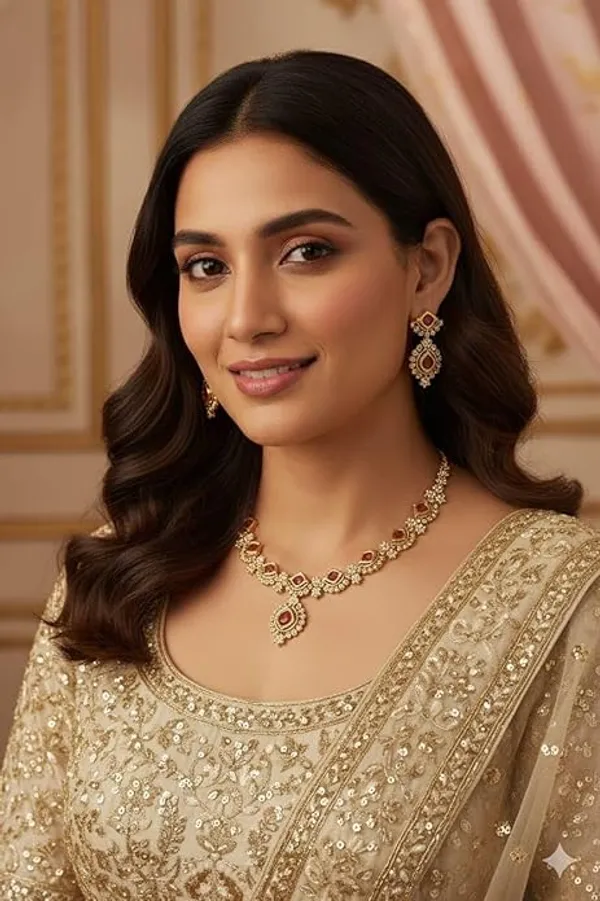 CRUSSTIQUE_GOLD�_Gold_Plated_Necklace_and_Earrings_Set,_Ruby_Red_Stone,_American_Diamond,_Bridal_Jewelry,_with_Wooden_Box