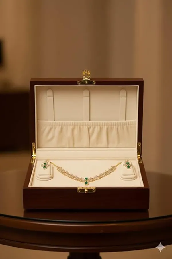 CRUSSTIQUE_GOLD�_Gold_Tone_Necklace_and_Earrings_Set_with_Green_Stones,_Crystal_Embellished_Jewelry_Set