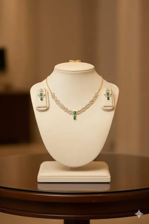 CRUSSTIQUE_GOLD�_Gold_Tone_Necklace_and_Earrings_Set_with_Green_Stones,_Crystal_Embellished_Jewelry_Set