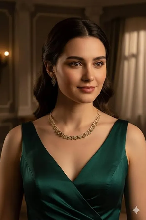 CRUSSTIQUE_GOLD�_Gold-Tone_Necklace_and_Earrings_Set_with_Green_Stones,_Traditional_Jewelry,_Adjustable_Chain,_Wooden_Box_Included