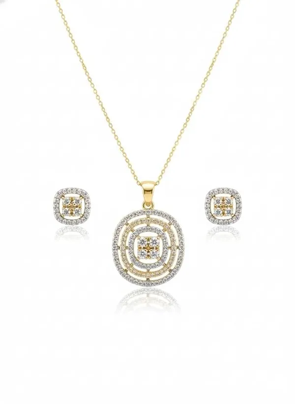 CRUSSTIQUE_GOLD�_Gold_Tone_Jewelry_Set_with_Circular_Pendant_Necklace_and_Matching_Stud_Earrings,_Crystal_Embellished,_Gift_Box_Included