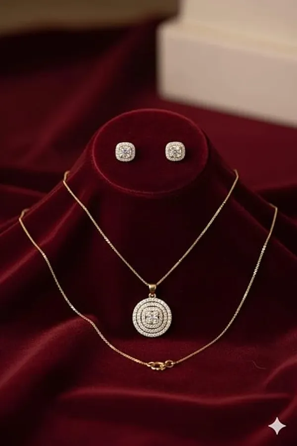 CRUSSTIQUE_GOLD�_Gold_Tone_Jewelry_Set_with_Circular_Pendant_Necklace_and_Matching_Stud_Earrings,_Crystal_Embellished,_Gift_Box_Included