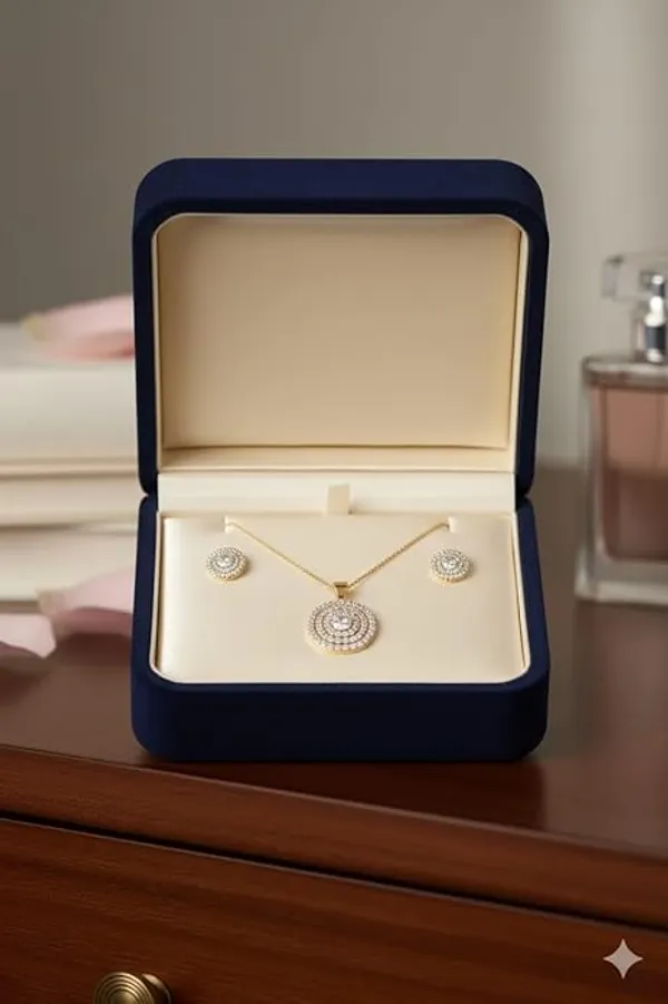 CRUSSTIQUE_GOLD�_Gold_Tone_Jewelry_Set_with_Circular_Pendant_Necklace_and_Matching_Stud_Earrings,_Crystal_Embellished,_Gift_Box_Included