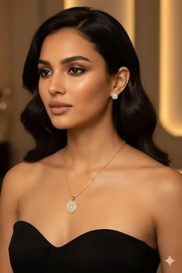 CRUSSTIQUE_GOLD�_Gold_Tone_Jewelry_Set_with_Circular_Pendant_Necklace_and_Matching_Stud_Earrings,_Crystal_Embellished,_Gift_Box_Included