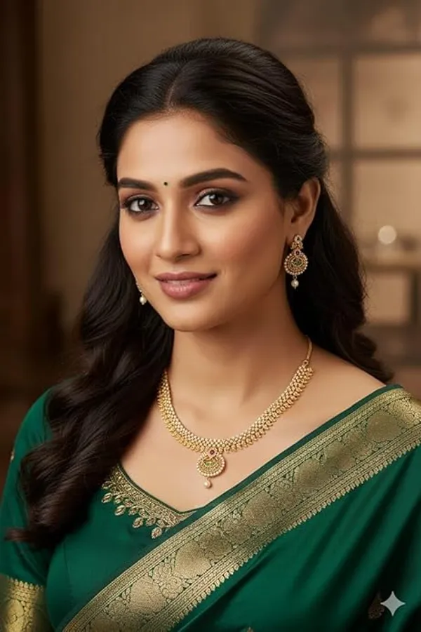 CRUSSTIQUE_GOLD�_Gold_Tone_Necklace_and_Earrings_Set_with_Green_and_Pink_Stones,_Pearl_Drop_Pendant,_Traditional_Indian_Jewelry