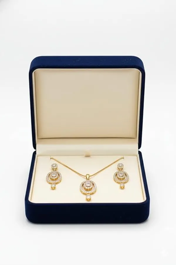 CRUSSTIQUE_GOLD�_Gold_Plated_Pendant_Necklace_and_Earrings_Set,_Cubic_Zirconia,_Concentric_Oval_Design_with_Drop_Detail