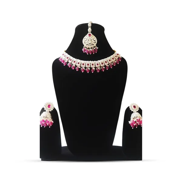 RED_AND_WHITE_Traditional_Indian_Crystal_Necklace_Set_For_Women_With_Pink_Stones_|_Elegant_Choker_With_Matching_Earrings_&_Maang_Tikka_Jewellery_Set