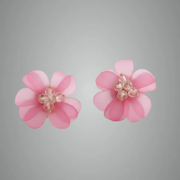 Pink_Frosted_Flower_Stud_Earrings_With_Crystal_Beads,_Delicate_Petal_Design,_Stylish_Jewelry_Accessories_For_Women