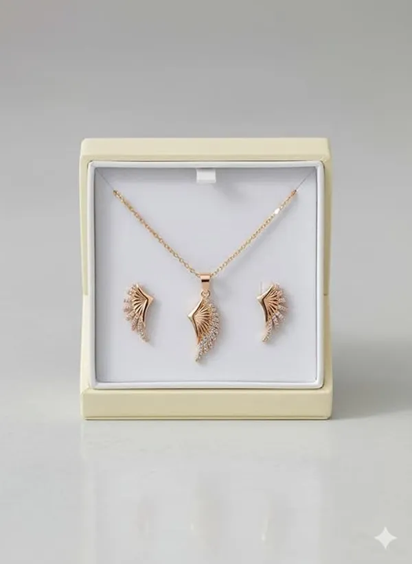 CRUSSTIQUE_GOLD�_Rose_Gold_Necklace_and_Earrings_Set,_Crystal_Studded_Pendant,_Matching_Stud_Earrings,_Jewelry_Gift_Set_(Design_10)