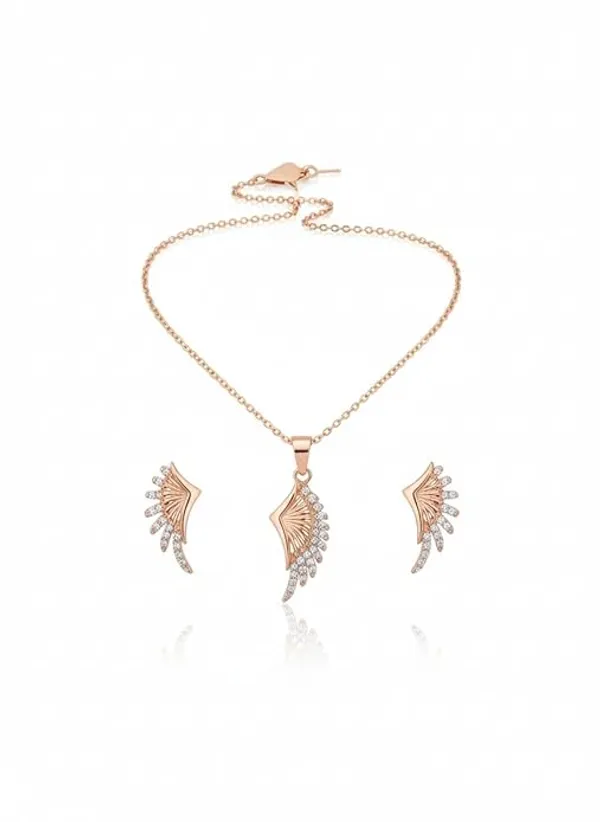 CRUSSTIQUE_GOLD�_Rose_Gold_Necklace_and_Earrings_Set,_Crystal_Studded_Pendant,_Matching_Stud_Earrings,_Jewelry_Gift_Set_(Design_10)