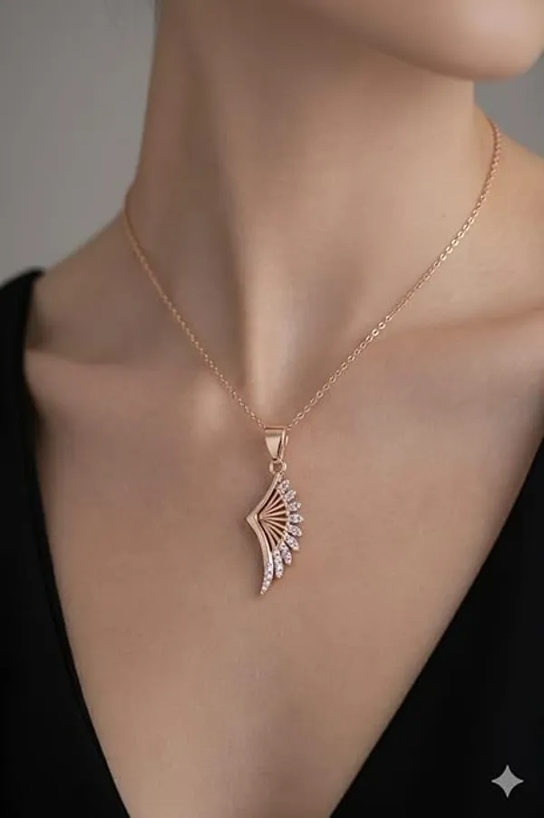 CRUSSTIQUE_GOLD�_Rose_Gold_Necklace_and_Earrings_Set,_Crystal_Studded_Pendant,_Matching_Stud_Earrings,_Jewelry_Gift_Set_(Design_10)