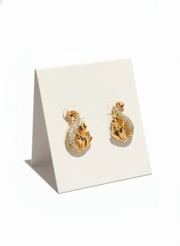 Gold_Tone_Crystal_Peacock_Stud_Earrings,_Elegant_Curved_Design_with_Red_Accent_Stone,_Wedding_Bridal_Jewelry