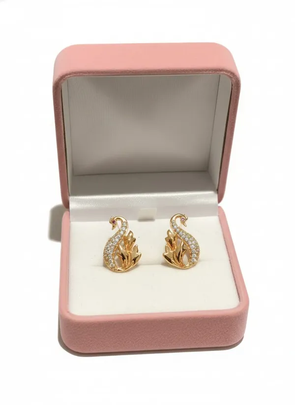 Gold_Tone_Crystal_Peacock_Stud_Earrings,_Elegant_Curved_Design_with_Red_Accent_Stone,_Wedding_Bridal_Jewelry