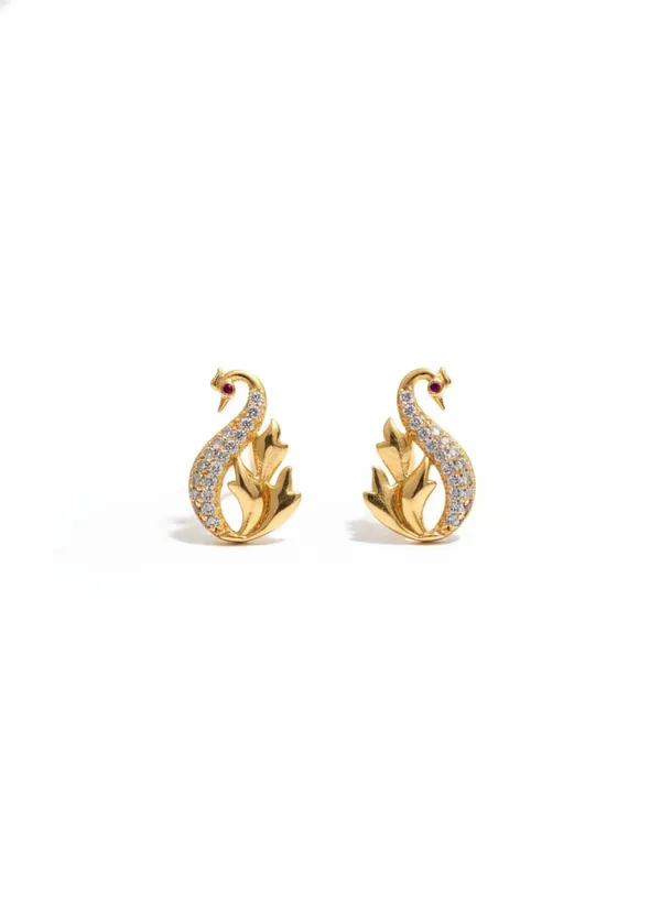 Gold_Tone_Crystal_Peacock_Stud_Earrings,_Elegant_Curved_Design_with_Red_Accent_Stone,_Wedding_Bridal_Jewelry