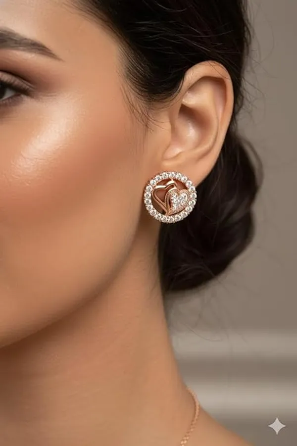 CRUSSTIQUE_GOLD�_Rose_Gold_Necklace_and_Earrings_Set,_Crystal_Studded_Pendant,_Matching_Stud_Earrings,_Jewelry_Gift_Set_(Design_1)