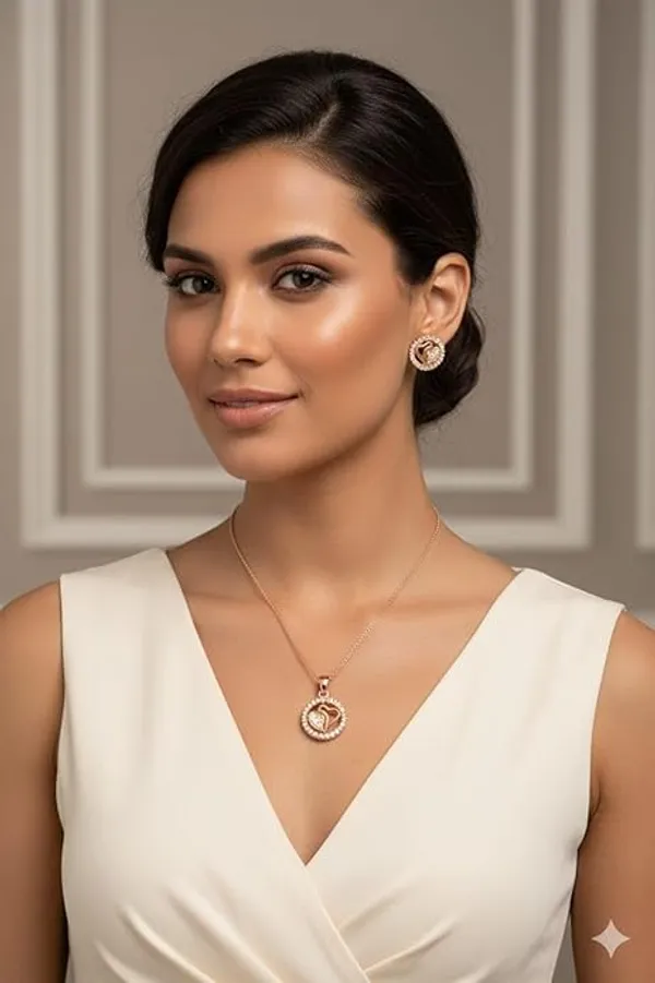 CRUSSTIQUE_GOLD�_Rose_Gold_Necklace_and_Earrings_Set,_Crystal_Studded_Pendant,_Matching_Stud_Earrings,_Jewelry_Gift_Set_(Design_1)