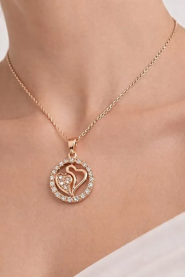 CRUSSTIQUE_GOLD�_Rose_Gold_Necklace_and_Earrings_Set,_Crystal_Studded_Pendant,_Matching_Stud_Earrings,_Jewelry_Gift_Set_(Design_1)